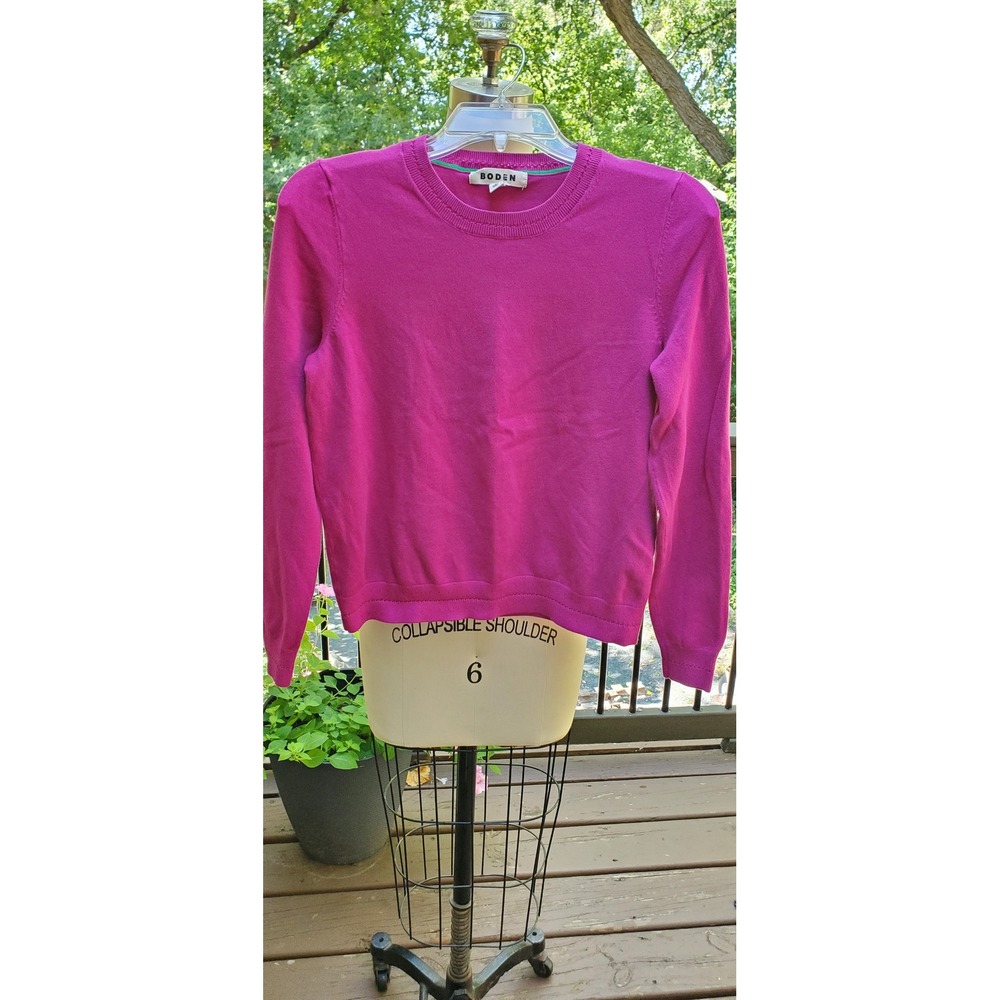 Boden Womens Magenta Pink Cotton Blend Pointelle Crew Neck Sweater Size S K0833